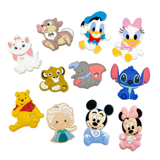 1pcs Silicone Cartoon Stlch Donald Duck Baby Teether Rodent BPA Food Free Silicone Teeth Nursing Pacifier Clip Silicone Bead