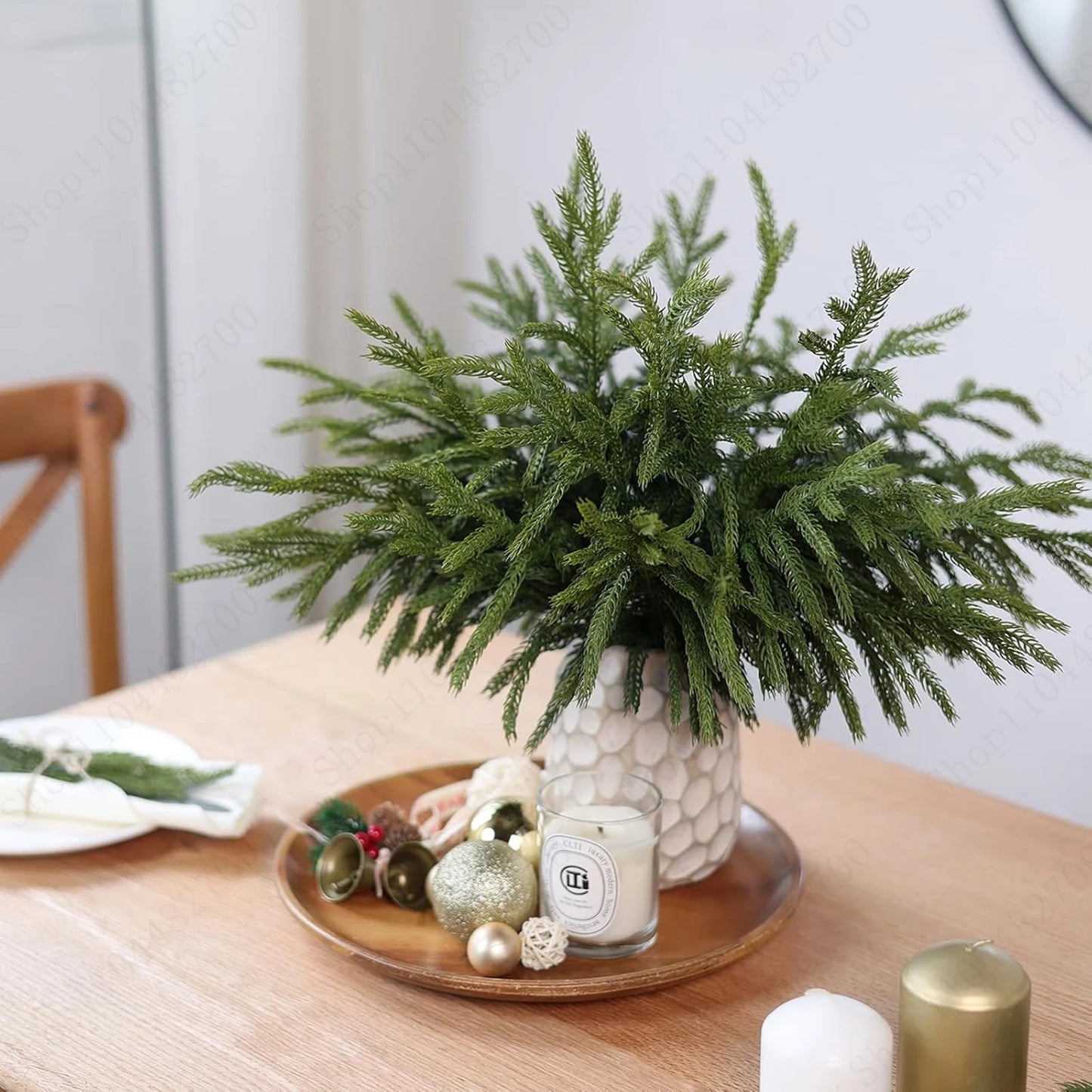 5-100PCS Christmas Norfolk Pine Branches Christmas Branch Bulk DIY Crafts Faux Norfolk Pine Stem for Indoor Outdoor Home Decor