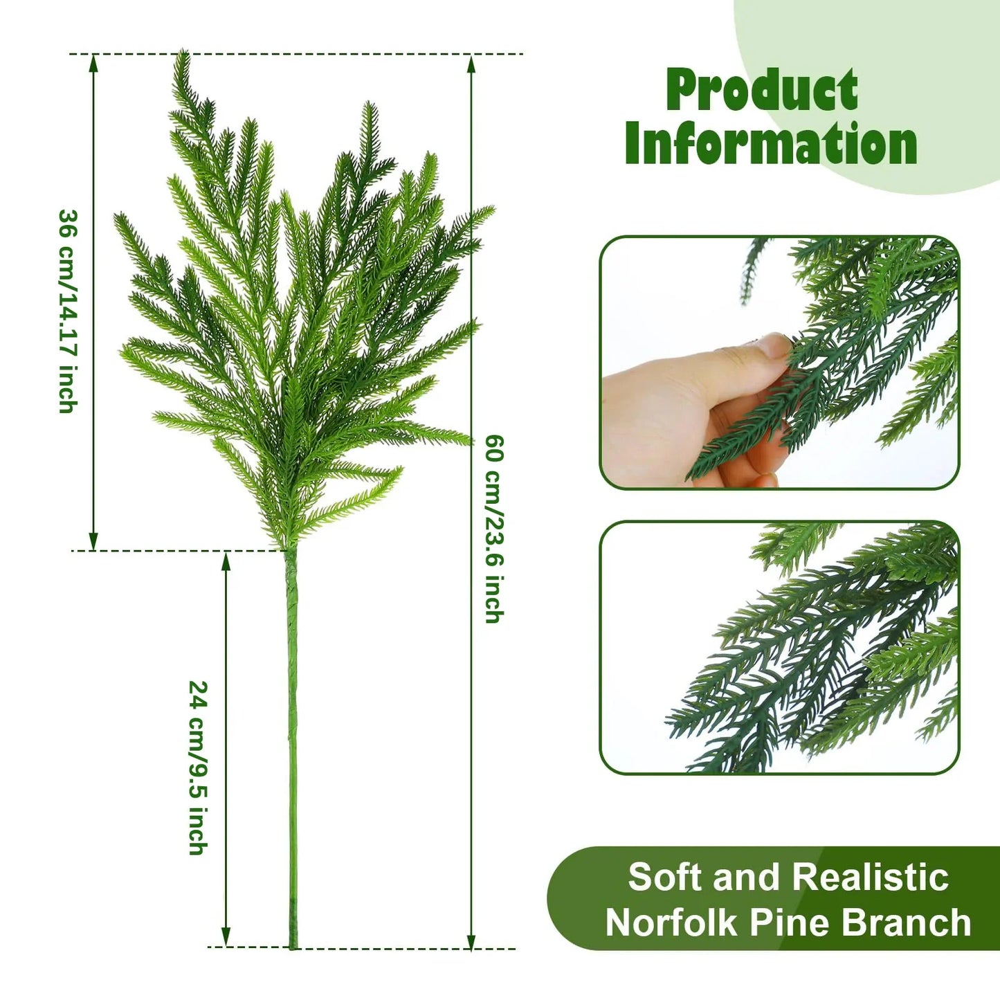 5-100PCS Christmas Norfolk Pine Branches Christmas Branch Bulk DIY Crafts Faux Norfolk Pine Stem for Indoor Outdoor Home Decor