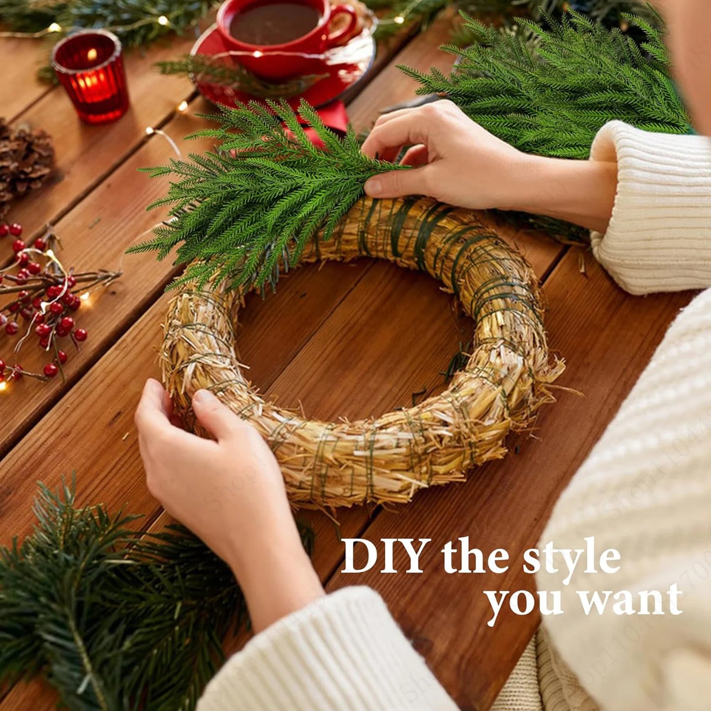 5-100PCS Christmas Norfolk Pine Branches Christmas Branch Bulk DIY Crafts Faux Norfolk Pine Stem for Indoor Outdoor Home Decor
