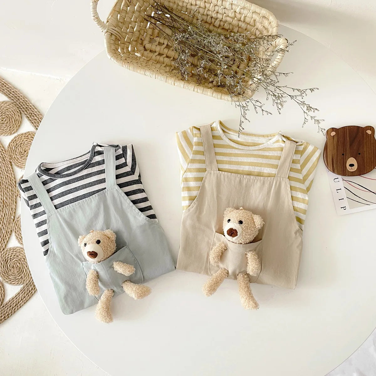 Fashion Autumn Long Sleeve Baby Boys Girls Rompers Lovely Bear Infants Cotton Clothing Jumpsuits Striped