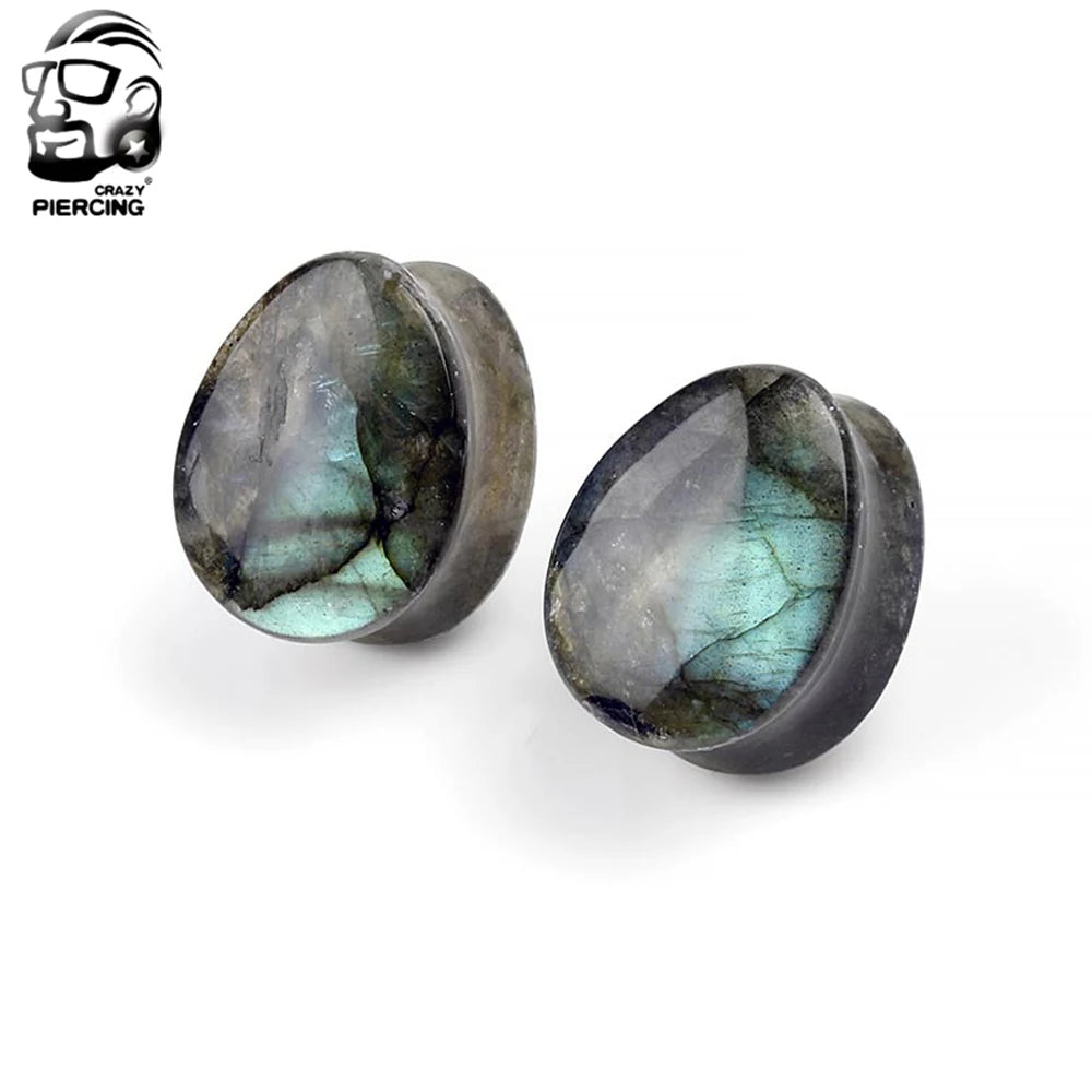 Organic Labradorite Stone Ear Plugs Tunnels Flesh Double Flare Earlet Gauges Expander Round Teardrop Piercing Oreja Body Jewelry