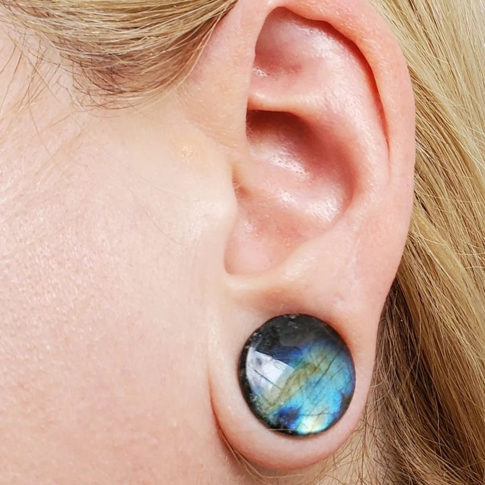 Organic Labradorite Stone Ear Plugs Tunnels Flesh Double Flare Earlet Gauges Expander Round Teardrop Piercing Oreja Body Jewelry