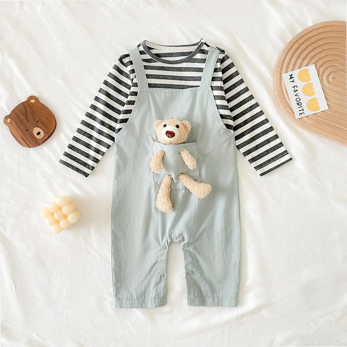 Fashion Autumn Long Sleeve Baby Boys Girls Rompers Lovely Bear Infants Cotton Clothing Jumpsuits Striped
