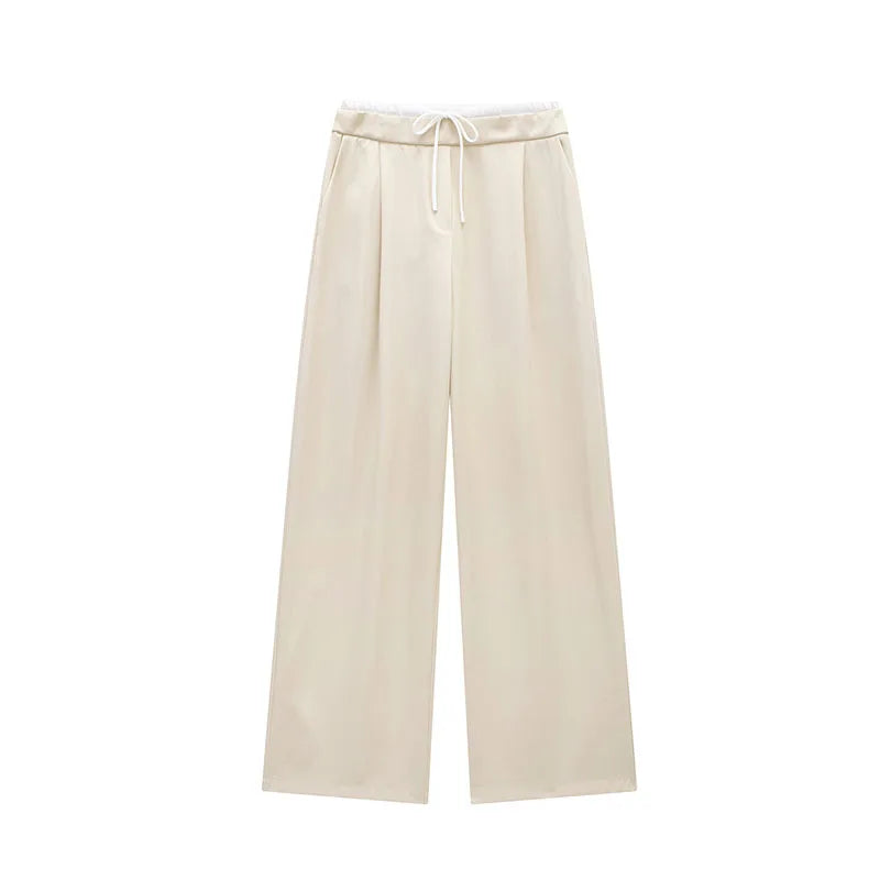 SIYANG  2024 Women Fashion Vintage Solid Straight Pants Side Zipper Drawstring Casual Trousers Spring New Female Wide Leg Pants