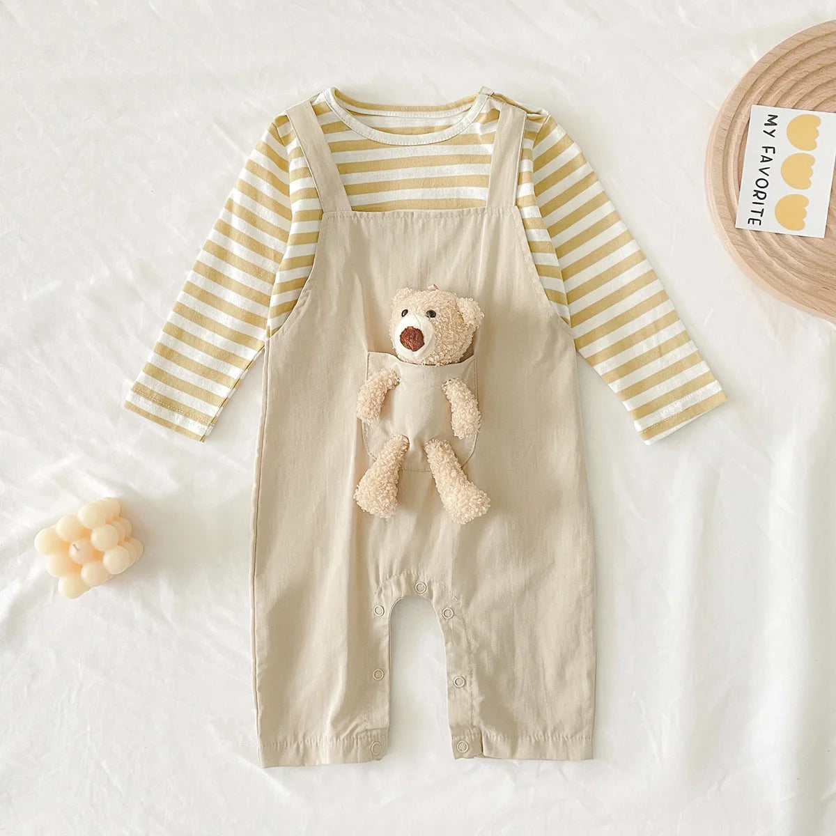 Fashion Autumn Long Sleeve Baby Boys Girls Rompers Lovely Bear Infants Cotton Clothing Jumpsuits Striped