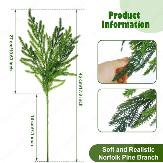 5-100PCS Christmas Norfolk Pine Branches Christmas Branch Bulk DIY Crafts Faux Norfolk Pine Stem for Indoor Outdoor Home Decor