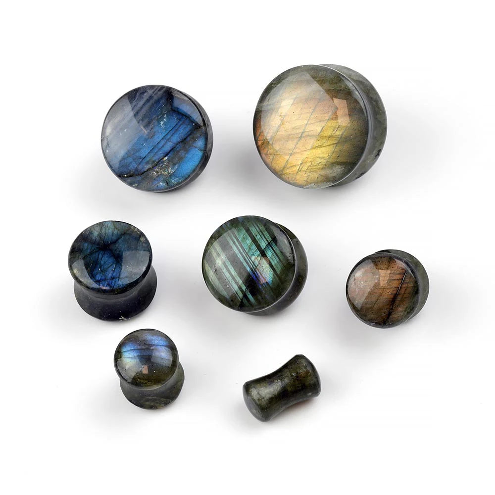 Organic Labradorite Stone Ear Plugs Tunnels Flesh Double Flare Earlet Gauges Expander Round Teardrop Piercing Oreja Body Jewelry