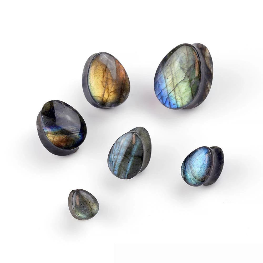 Organic Labradorite Stone Ear Plugs Tunnels Flesh Double Flare Earlet Gauges Expander Round Teardrop Piercing Oreja Body Jewelry