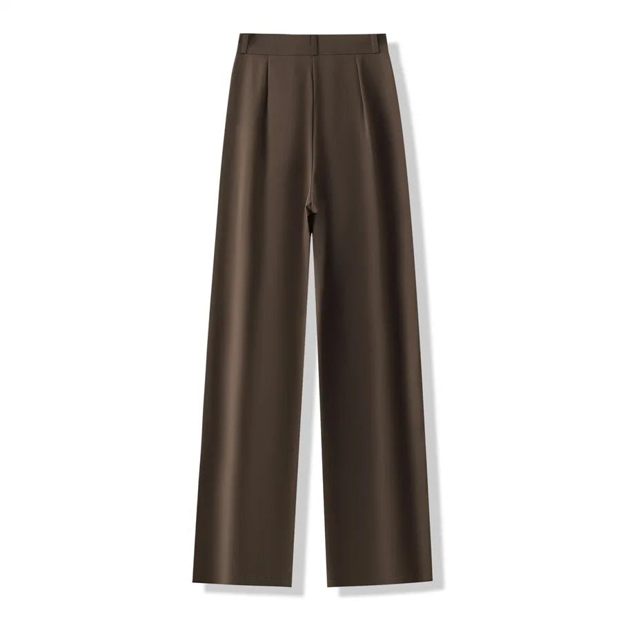 2024 New High Waist Women Suit Pants Straight Office Ladies Fashion Trousers Casual Button Loose Female Coffee Black Pants