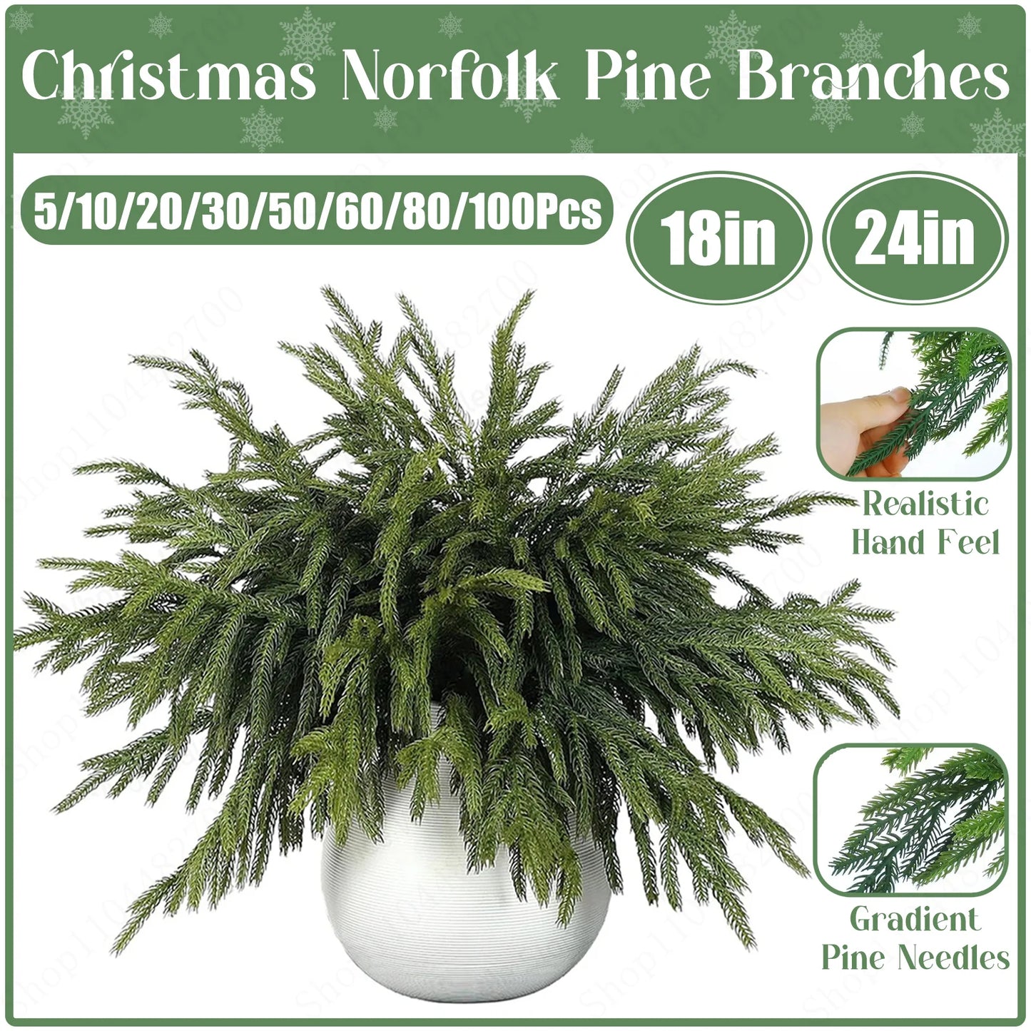 5-100PCS Christmas Norfolk Pine Branches Christmas Branch Bulk DIY Crafts Faux Norfolk Pine Stem for Indoor Outdoor Home Decor