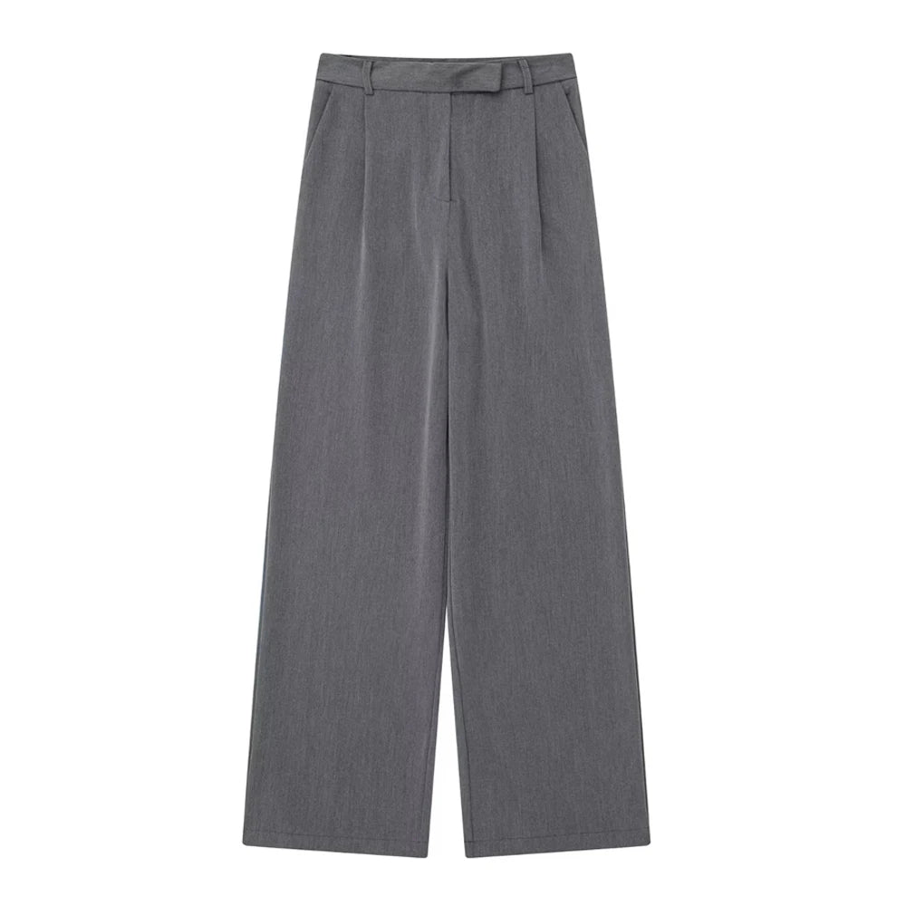 Women Fashion With Darts Front Pockets Wide Leg Pants Vintage High Waist Zipper Fly Female Trousers Mujer