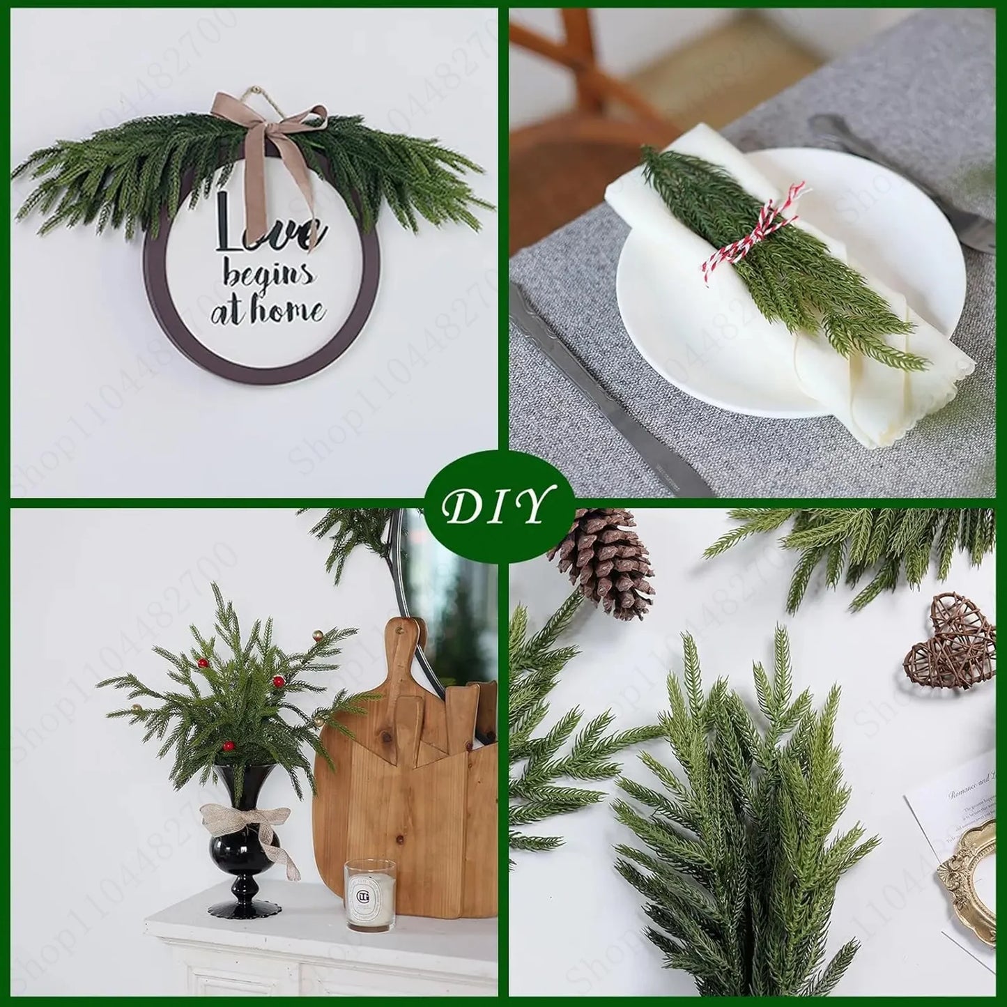 5-100PCS Christmas Norfolk Pine Branches Christmas Branch Bulk DIY Crafts Faux Norfolk Pine Stem for Indoor Outdoor Home Decor